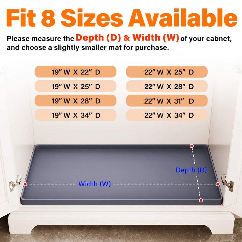 FLATO Waterproof Under Sink Mat 37"" x 22"" Shelf Liner for Kitchen and Bathroom, Cabinet Protector, Organizers and Storage, Flexible Silicone Drip Tray - Image 5